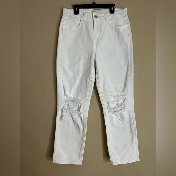 L'AGENCE Denim - L’AGENCE Audrina High Rise Distressed Straight Jeans White 29